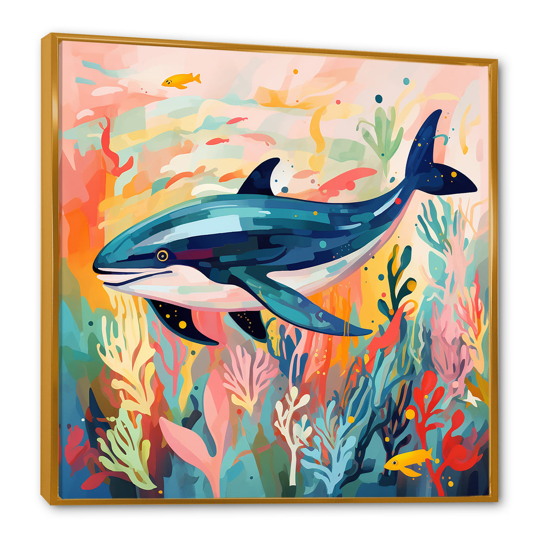 Colorful whale underwater majesty - Green Whale Wall Art