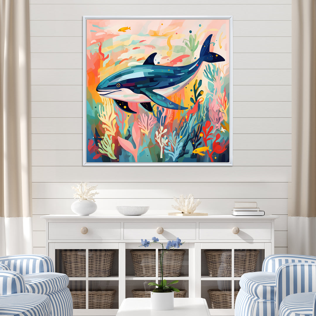 Colorful whale underwater majesty - Green Whale Wall Art