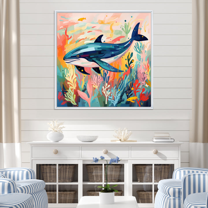 Colorful whale underwater majesty - Green Whale Wall Art