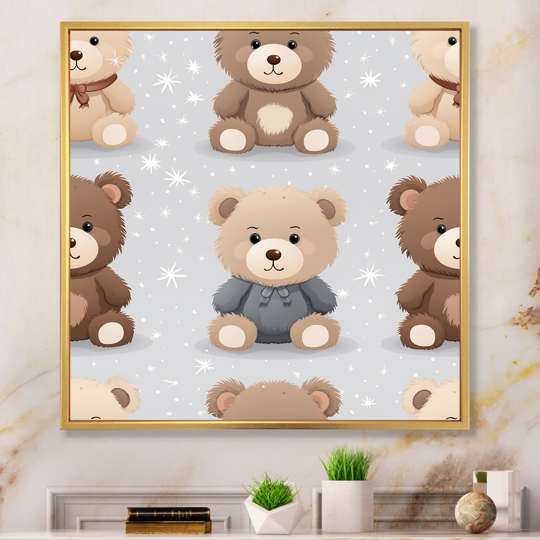 Brown and grey Teady bear nursery - Bear Large Canvas Wall Art