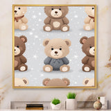 Brown and grey Teady bear nursery - Bear Large Canvas Wall Art