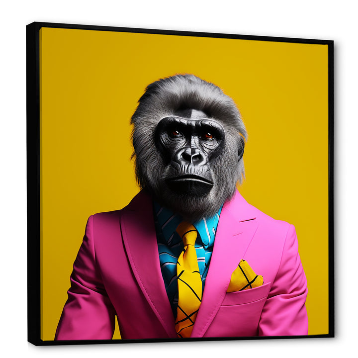 Yellow pink Gorilla in suit - Gorilla Bedroom Wall Art