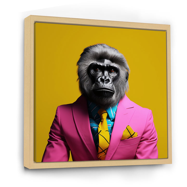 Yellow pink Gorilla in suit - Gorilla Bedroom Wall Art