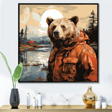 Orange Bear detective countryside - Bear Wall Art Prints