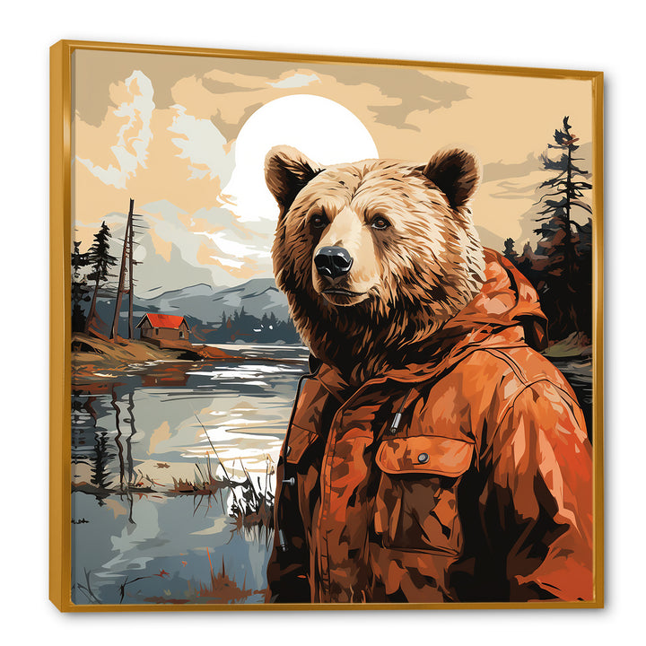 Orange Bear detective countryside - Bear Wall Art Prints