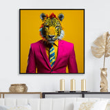 Pink suited up tiger - Tiger Fashion Framed Canvas Art