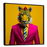 Pink suited up tiger - Tiger Fashion Framed Canvas Art