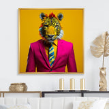 Pink suited up tiger - Tiger Fashion Framed Canvas Art