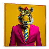 Pink suited up tiger - Tiger Fashion Framed Canvas Art
