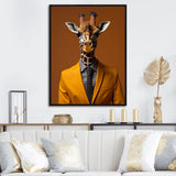 Yellow and brown suited up giraffe - Giraffe Fashion Living Room Wall Art