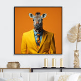Yellow and orange suited up zebra - Zebra Fashion Bedroom Wall Art