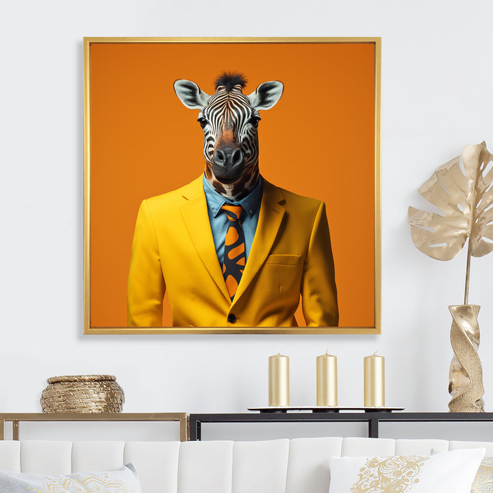 Yellow and orange suited up zebra - Zebra Fashion Bedroom Wall Art