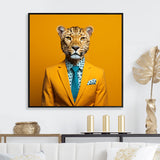 Yellow and blue suited up cheetah - Zebra Fashion Canvas Wall Art