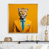 Yellow and blue suited up cheetah - Zebra Fashion Canvas Wall Art