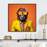 Yellow and orange suited up Monkey - Monkey Fashion Canvas Wall Art