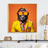 Yellow and orange suited up Monkey - Monkey Fashion Canvas Wall Art