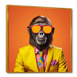 Yellow and orange suited up Monkey - Monkey Fashion Canvas Wall Art