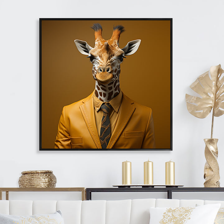 Yellow and brown suited up fashion giraffe - Giraffe Fashion Wall Decor