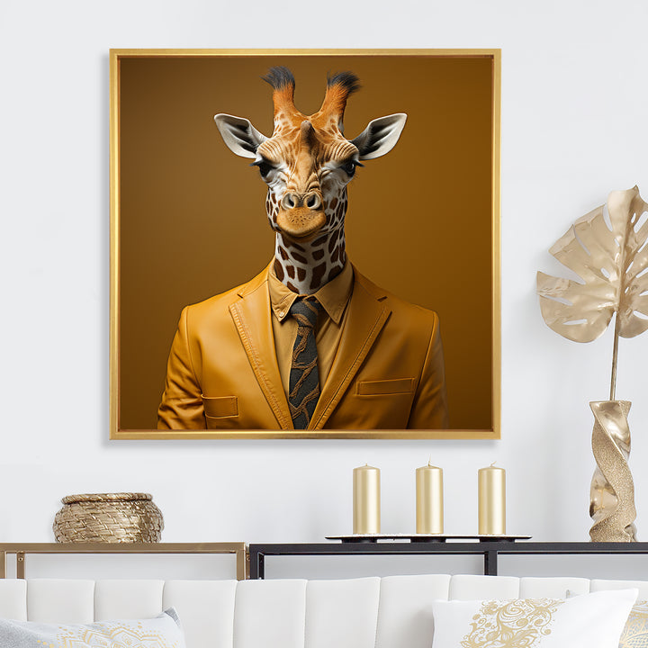 Yellow and brown suited up fashion giraffe - Giraffe Fashion Wall Decor