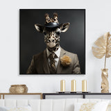 Grey and black suited up fashion giraffe - Giraffe Fashion Wall Art Prints