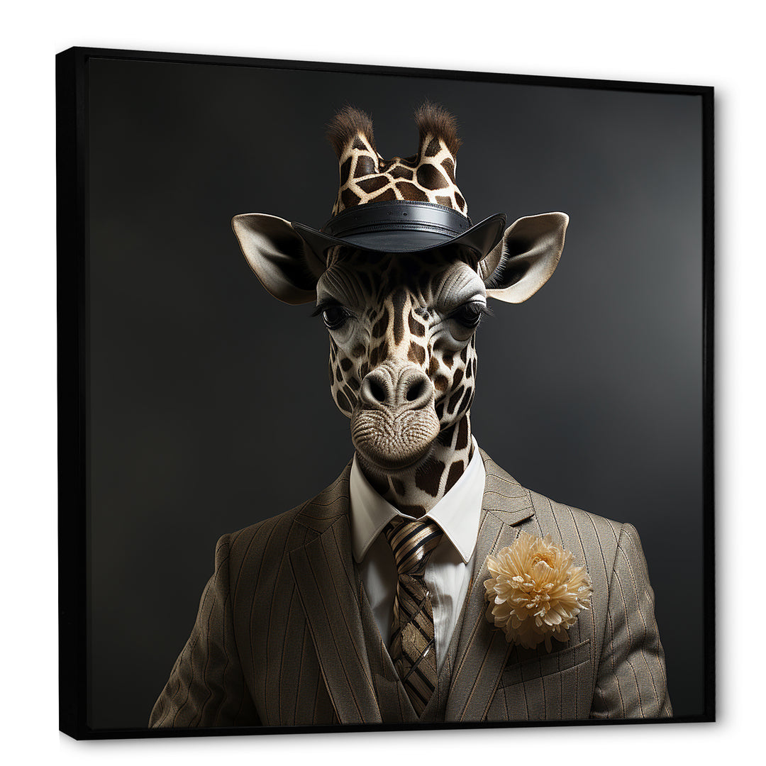 Grey and black suited up fashion giraffe - Giraffe Fashion Wall Art Prints