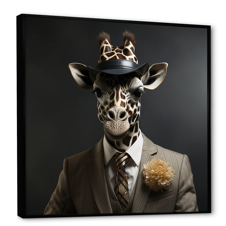 Grey and black suited up fashion giraffe - Giraffe Fashion Wall Art Prints