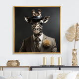Grey and black suited up fashion giraffe - Giraffe Fashion Wall Art Prints