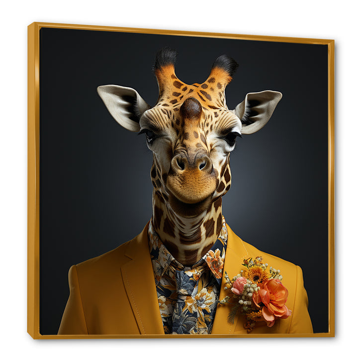 Yellow and black suited up fashion giraffe - Yellow Giraffe Fashion Wall Art