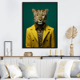 Yellow and green suited up cheetah - Tiger Fashion Large Canvas Wall Art