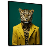 Yellow and green suited up cheetah - Tiger Fashion Large Canvas Wall Art
