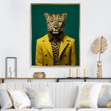 Yellow and green suited up cheetah - Tiger Fashion Large Canvas Wall Art