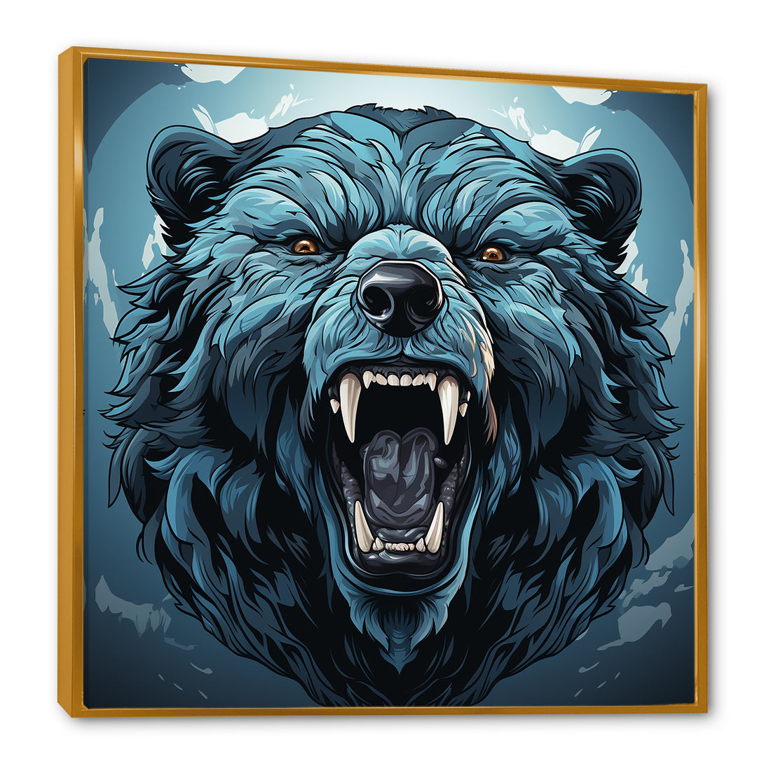 Blue Roaring bear portrait - Bear Living Room Wall Art