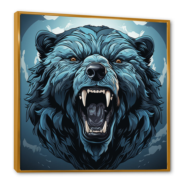 Blue Roaring bear portrait - Bear Living Room Wall Art