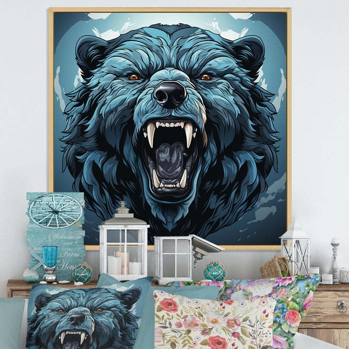 Blue Roaring bear portrait - Bear Living Room Wall Art