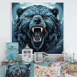 Blue Roaring bear portrait - Bear Living Room Wall Art
