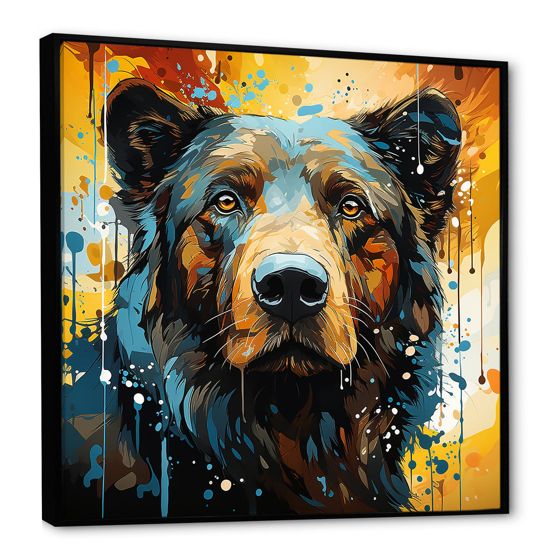 Blue and yellow bear portrait - Bear Wall Decor