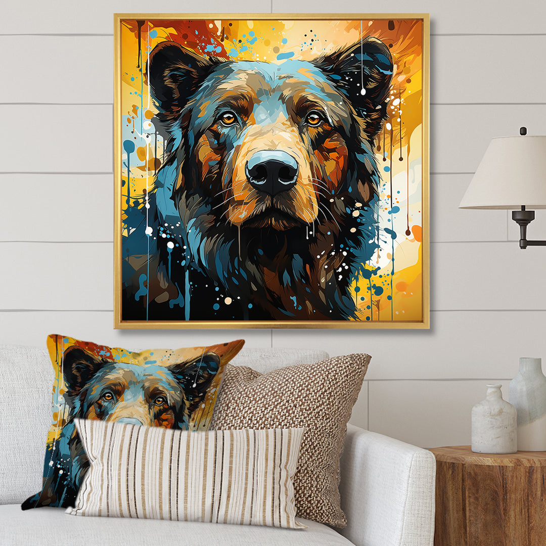 Blue and yellow bear portrait - Bear Wall Decor