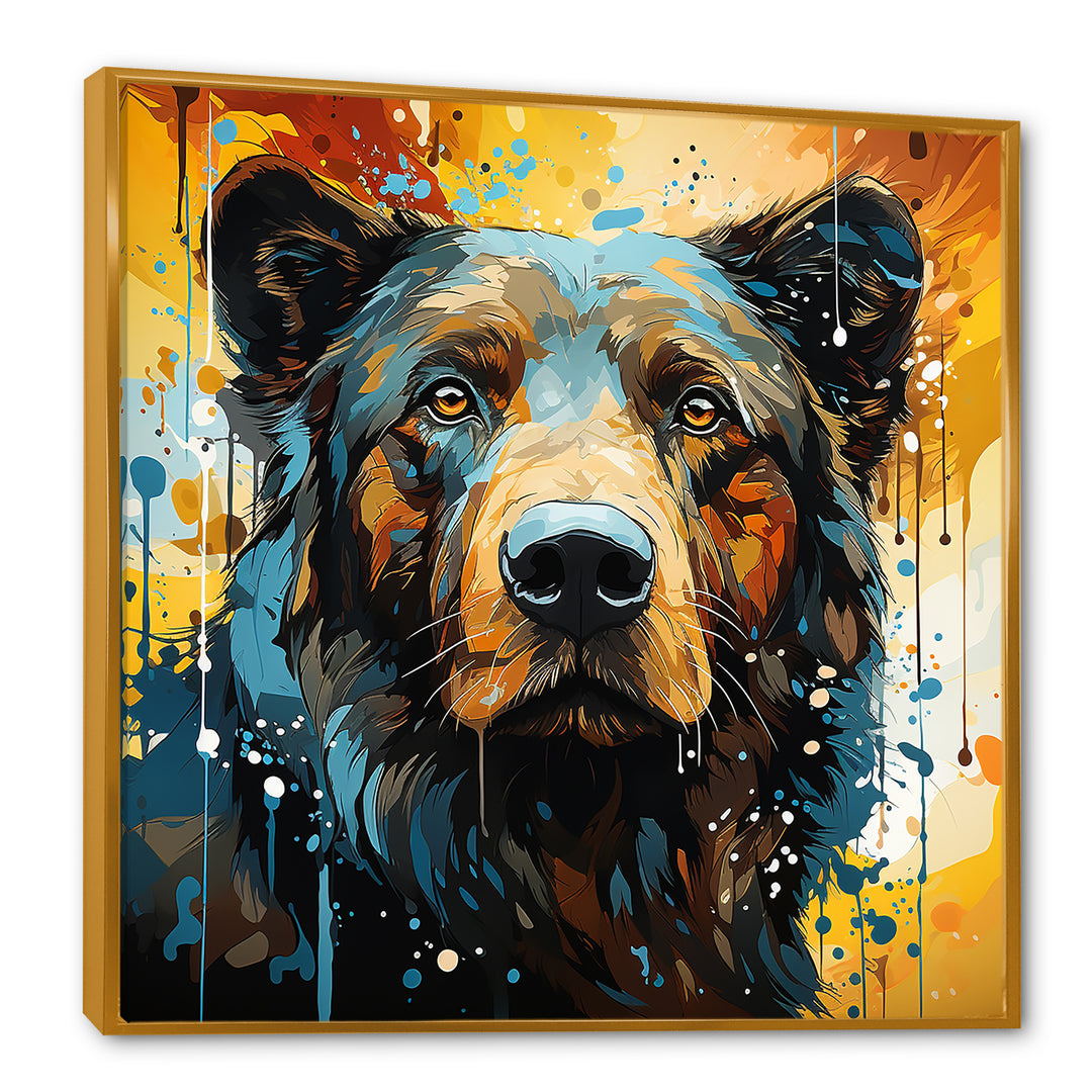 Blue and yellow bear portrait - Bear Wall Decor