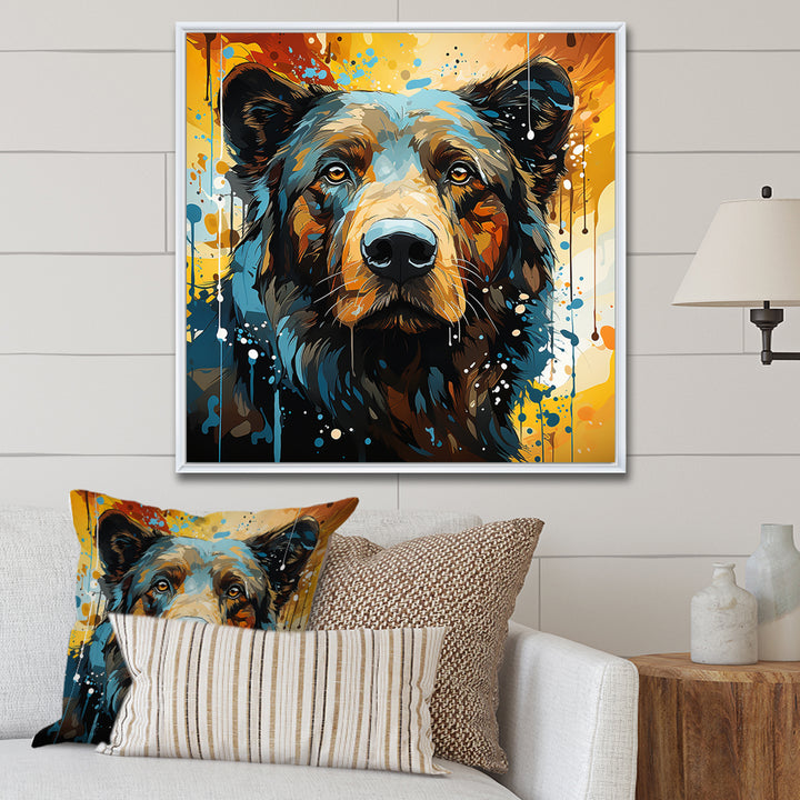 Blue and yellow bear portrait - Bear Wall Decor
