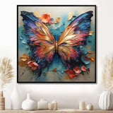 Orange and blue Metallic Butterfly - Animals Canvas Wall Art