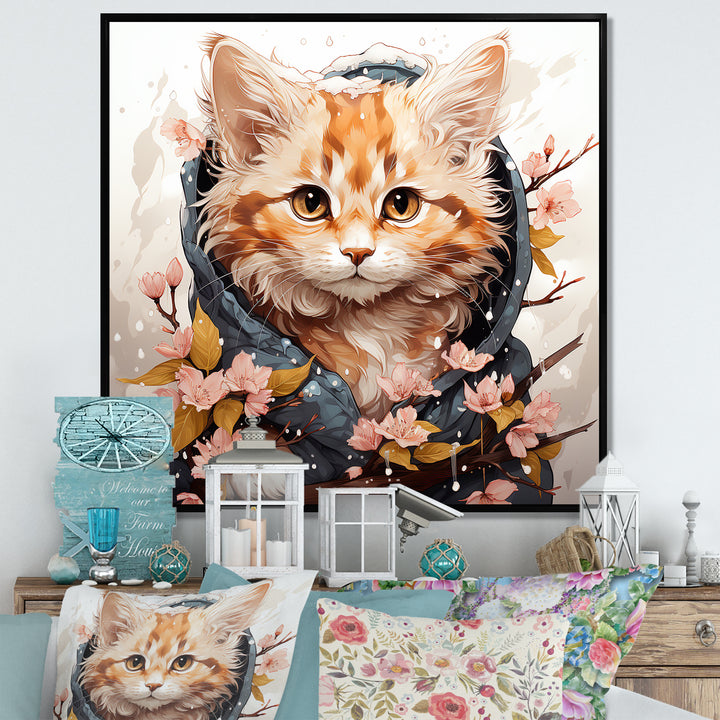 Adorable Cat in springtime flowers - Cat Home Decor Art