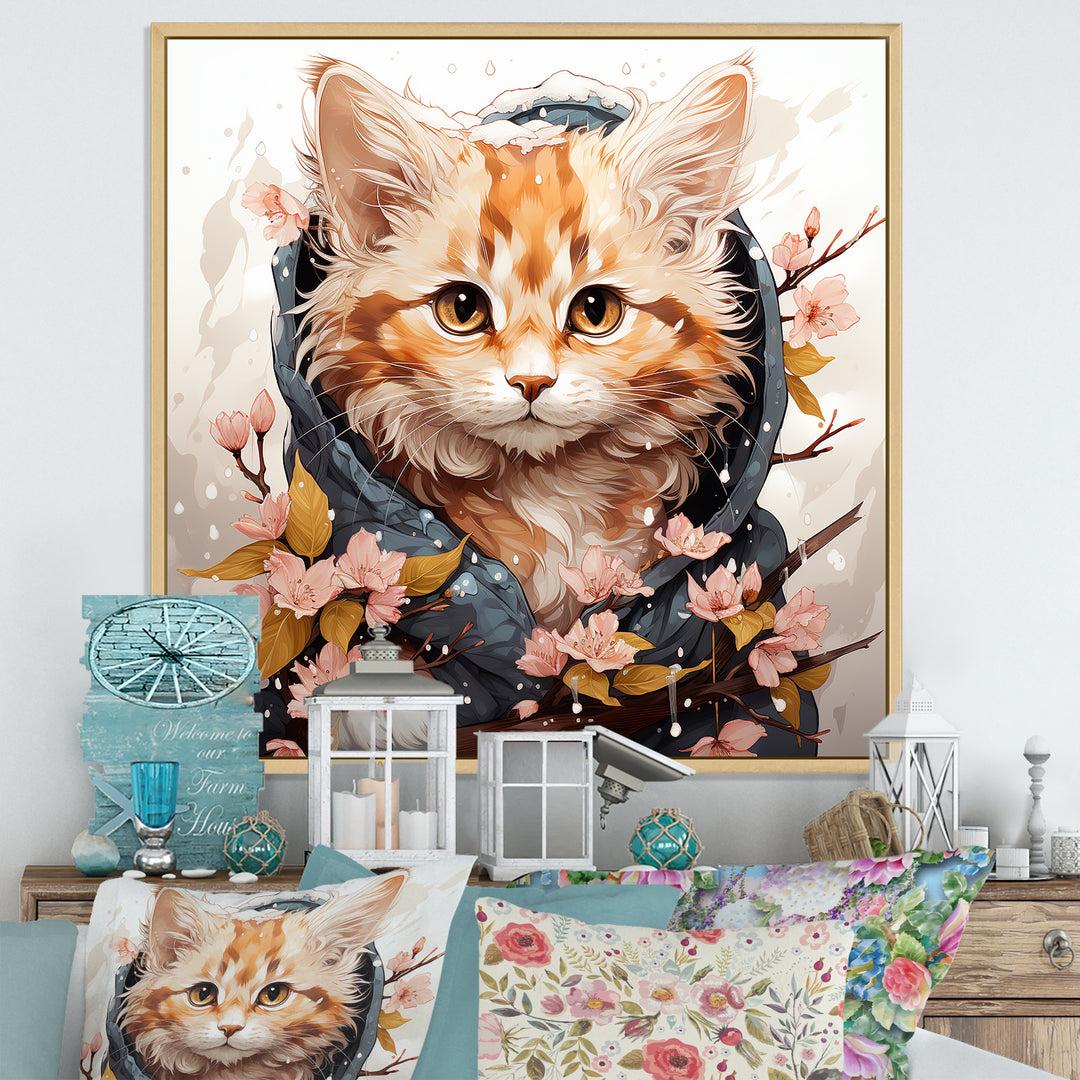 Adorable Cat in springtime flowers - Cat Home Decor Art
