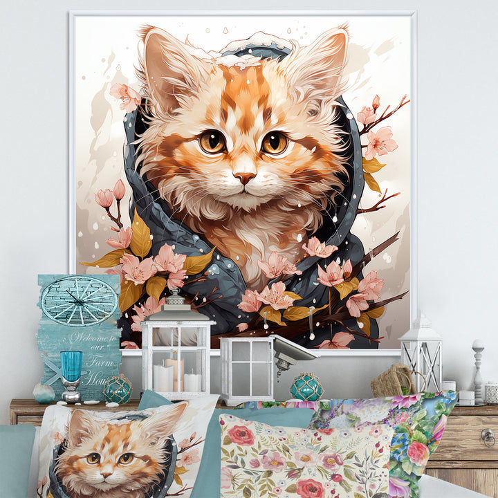 Adorable Cat in springtime flowers - Cat Home Decor Art