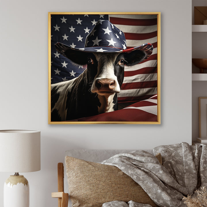 Patriotic Cow in USA - Cow Living Room Wall Art