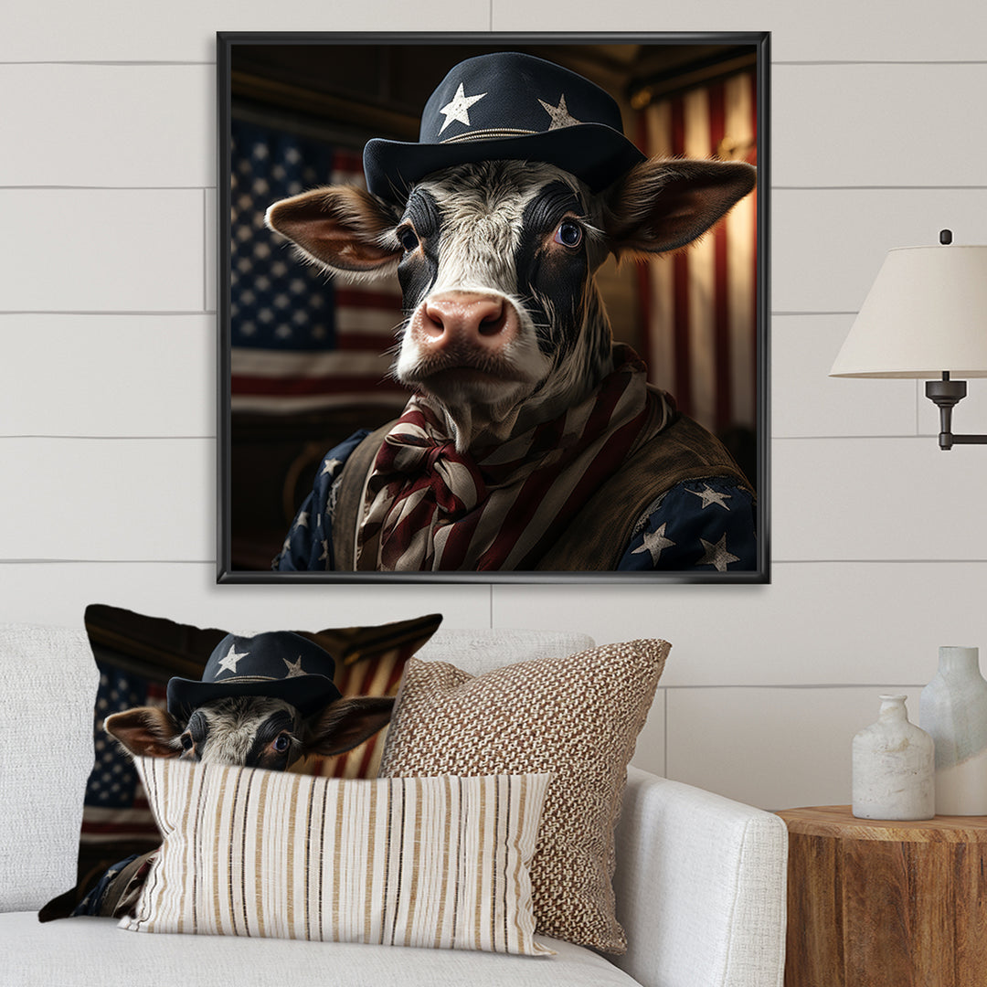 Patriotic Cow USA portrait - Cow Bedroom Wall Art