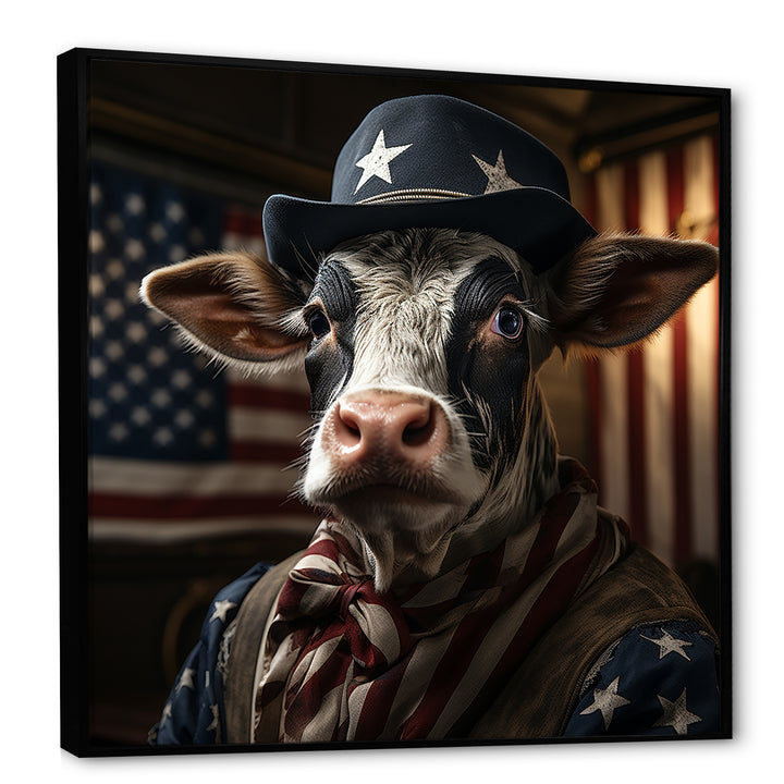 Patriotic Cow USA portrait - Cow Bedroom Wall Art
