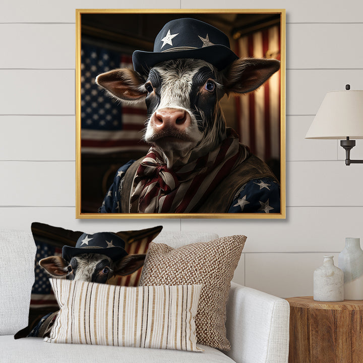 Patriotic Cow USA portrait - Cow Bedroom Wall Art