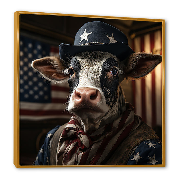 Patriotic Cow USA portrait - Cow Bedroom Wall Art