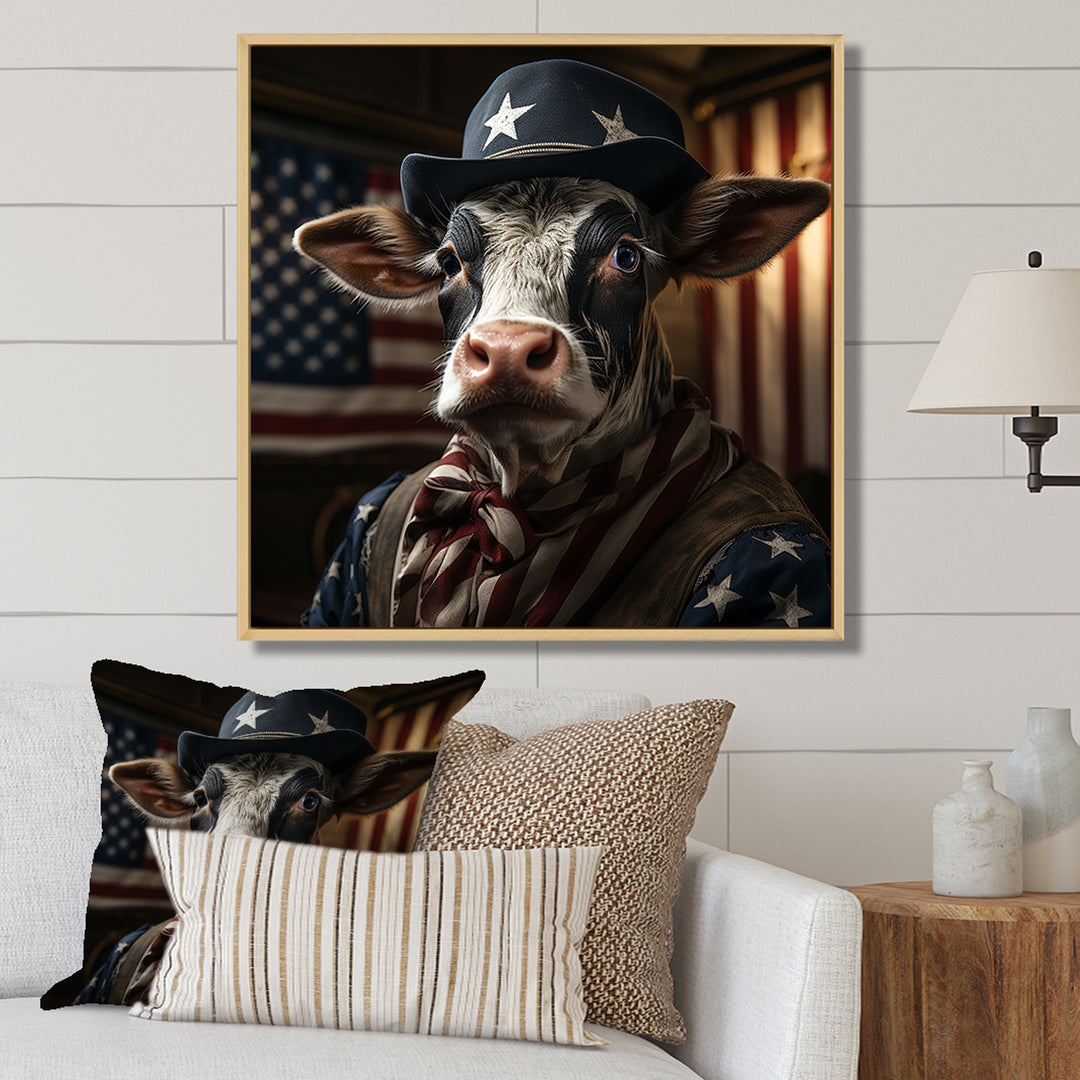 Patriotic Cow USA portrait - Cow Bedroom Wall Art
