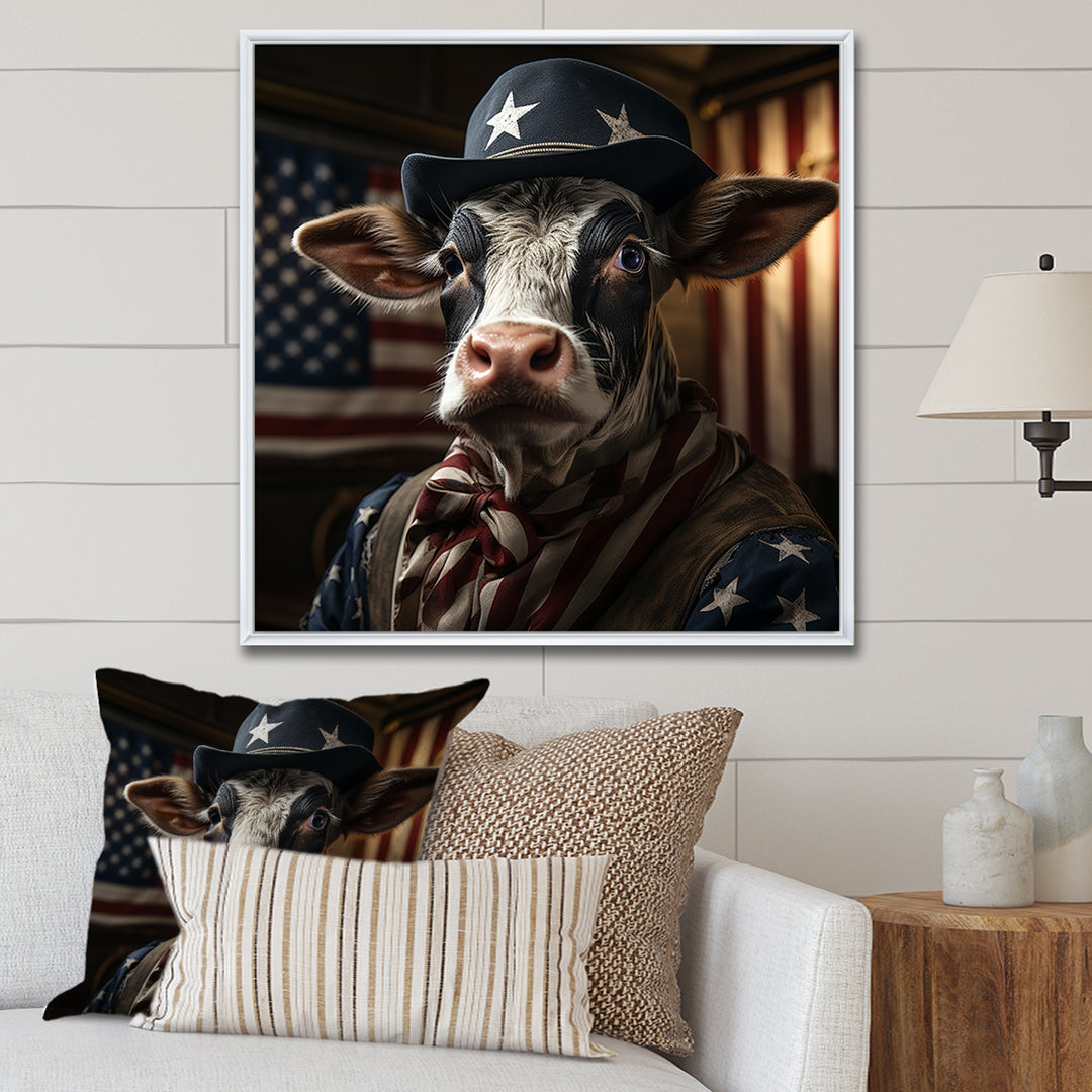 Patriotic Cow USA portrait - Cow Bedroom Wall Art